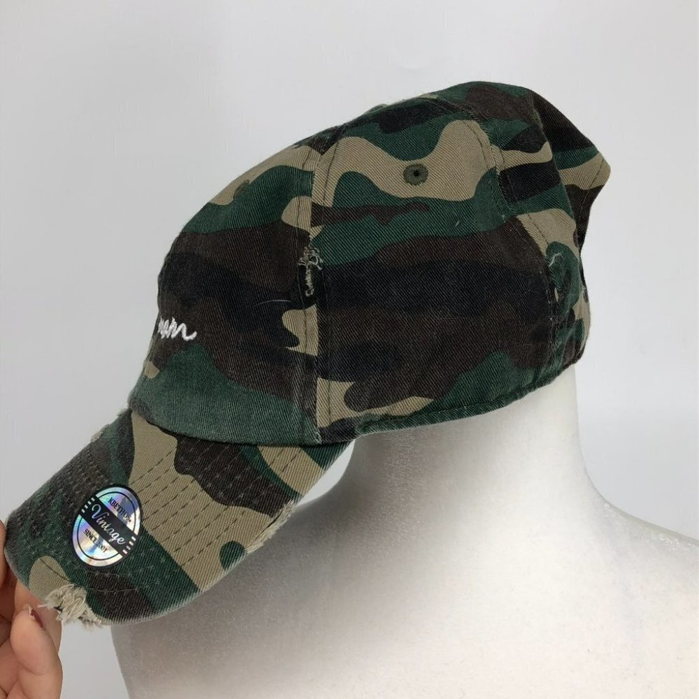 NWOT Green Kbethos Vintage Distressed "Dog Mom" Camo Baseball Cap - Picture 4 of 10